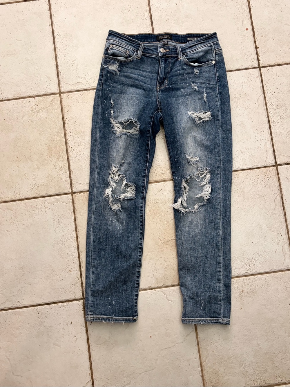 Judy Blue Distressed Dark Blue Boyfriend Jeans
